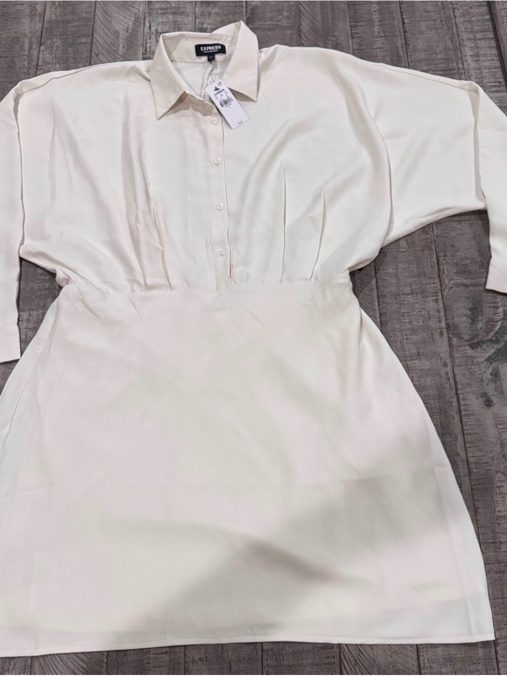 NWT Express Portofino Cream Button-Front Shirt Dress - Largw